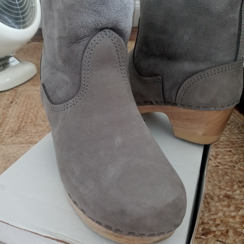No. 6 Gray Suede Shearling Clogs 38 - Picture 2 of 6